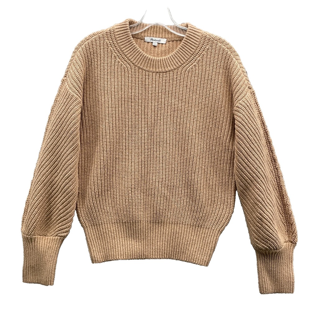 Madewell Wool Blend Sweater Women XXS Beige Ribbed Classic Fisherman Preppy 90's